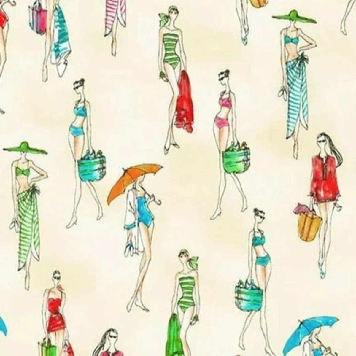 1 Yard Of Beach Divas 100% Cotton Fabric Anne Tavoletti's Cabana Robert Kaufman