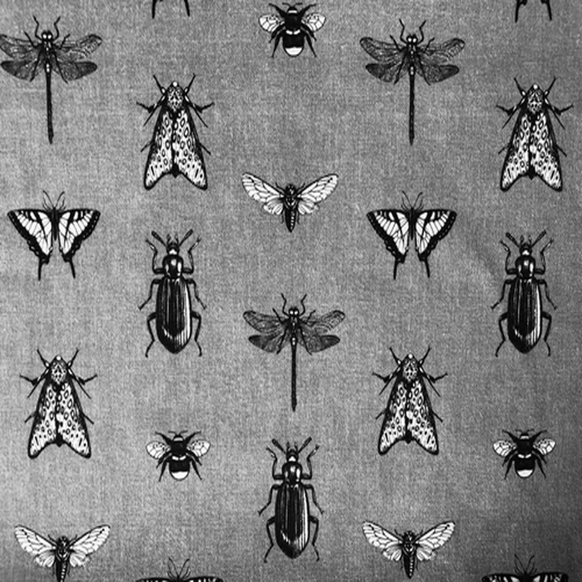 Grey Bugs Insects Fabric Bee Moth Butterfly Print Cotton Curtains Dress 55''wide