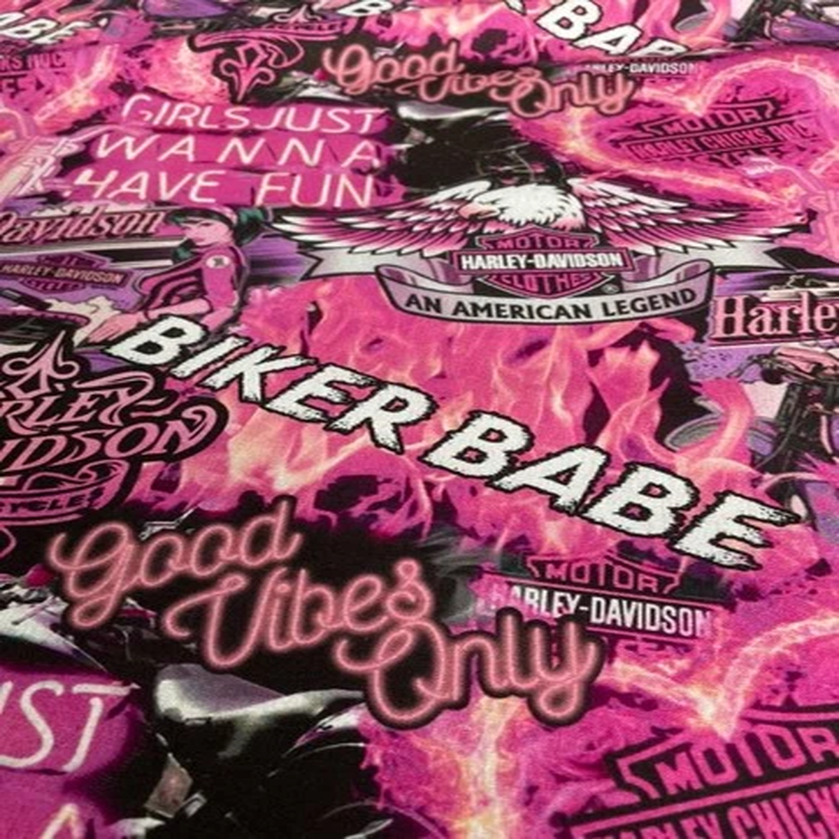 Harley Davidison Biker Babe Pink-Black Cot Fabric by the 1/2 Yard, 57"-58" Width