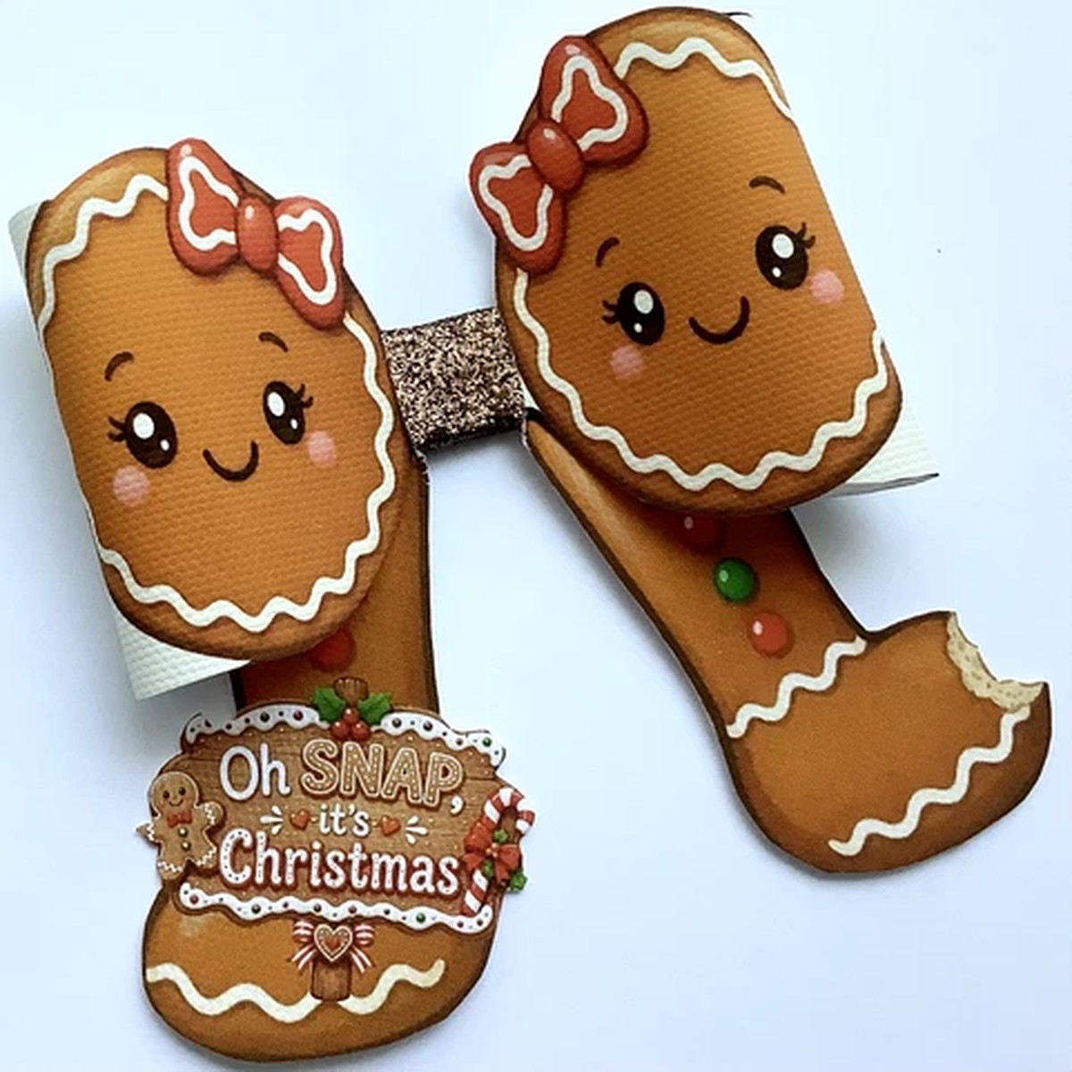 "SNAPPY" THE GINGERBREAD 3D XMAS PRINTED CANVAS FABRIC BOW TEMPS MAKE HAIR BOW