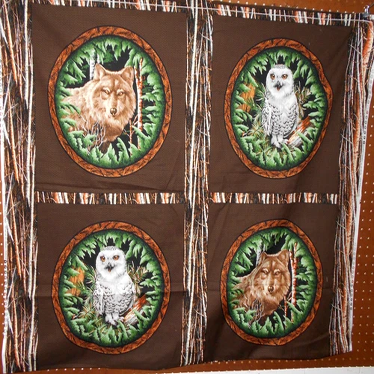 1 yard Woodhaven Owl and Wolf Pillow Panel Fabric