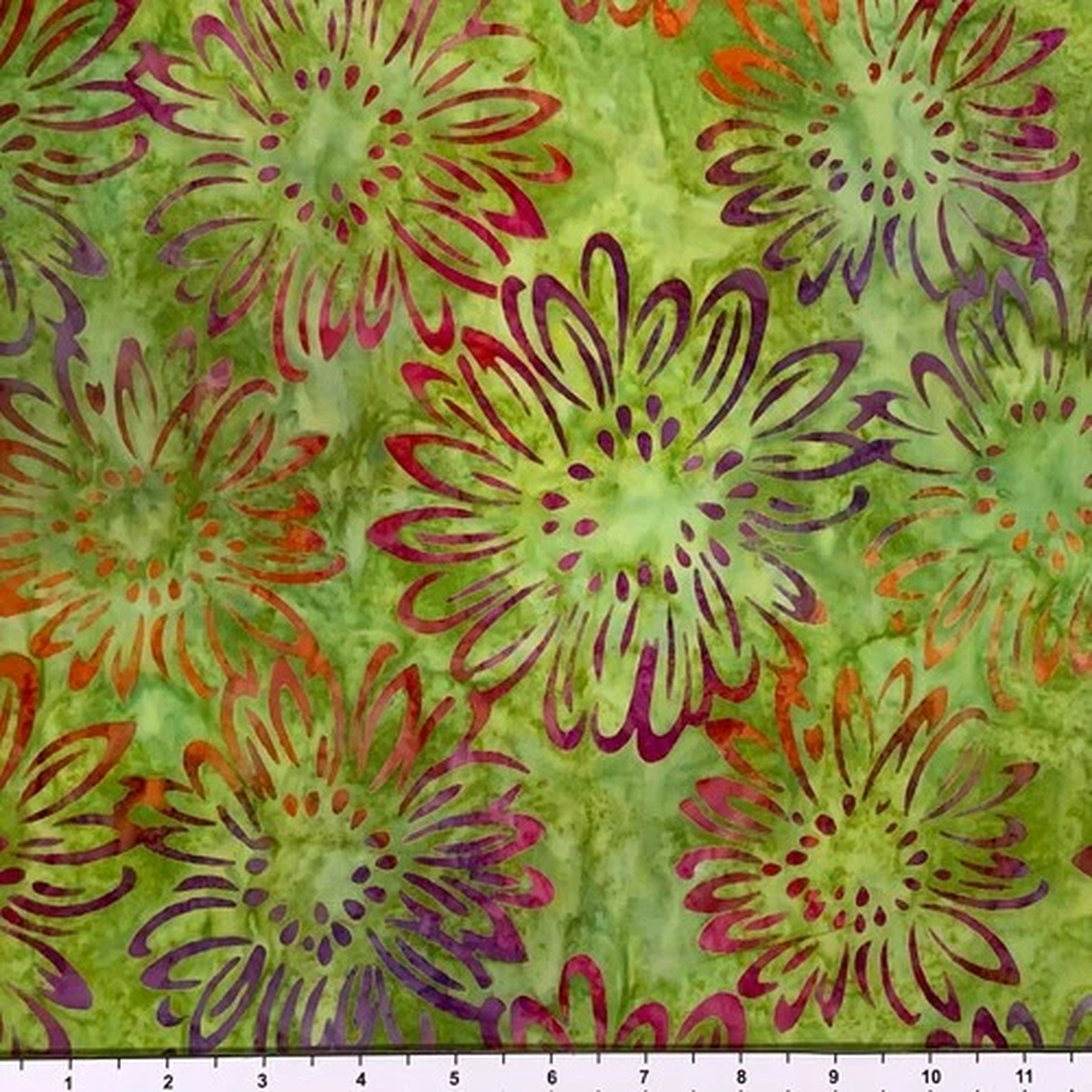 1 Yard Cut of Lunn Cosmo Batik 100% Cotton 3881 Celebration Green Red Fabric