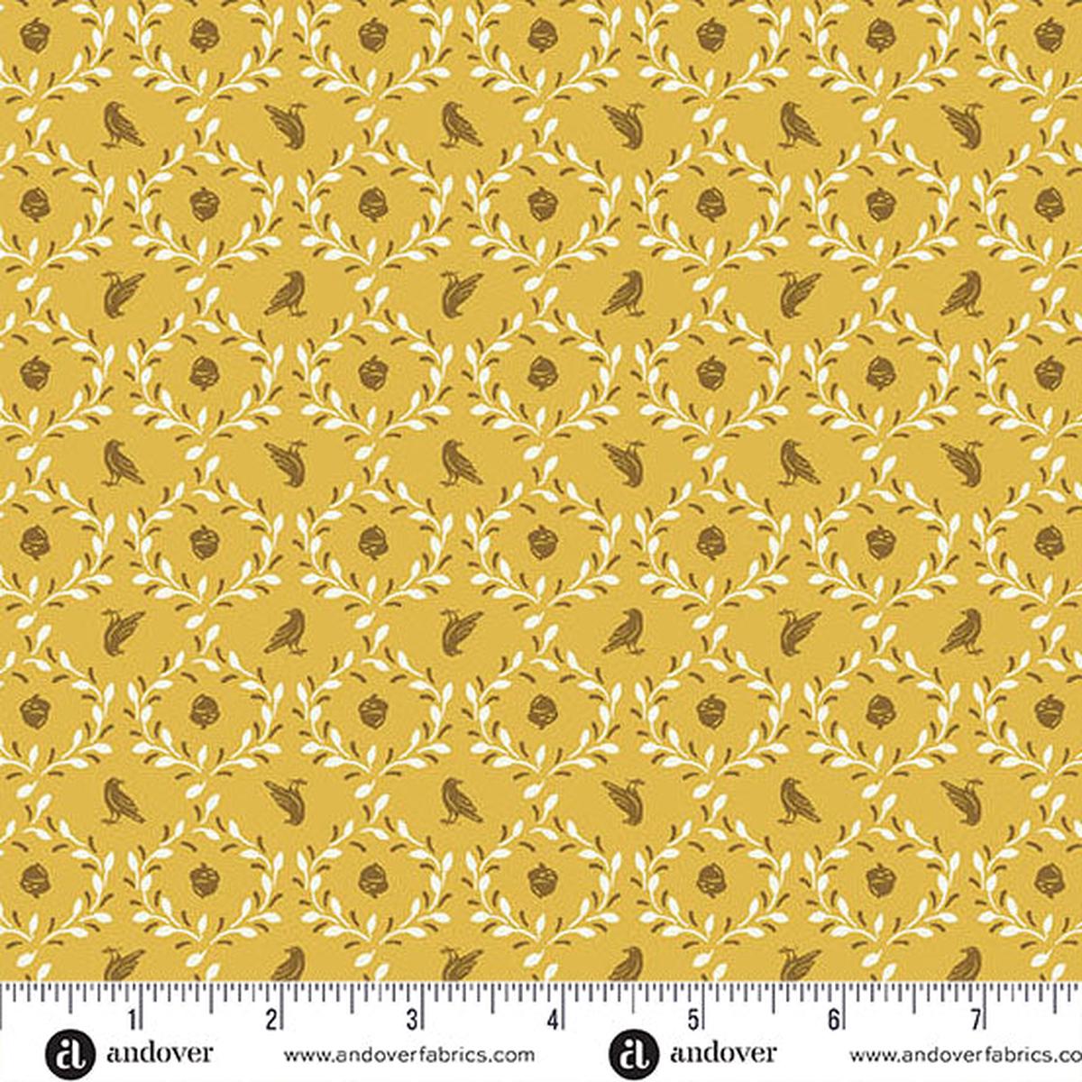Oakleigh Acorn & Crow Golden A10156Y by Judy Jarvi for Andover Fabrics (sold in 25cm increments)