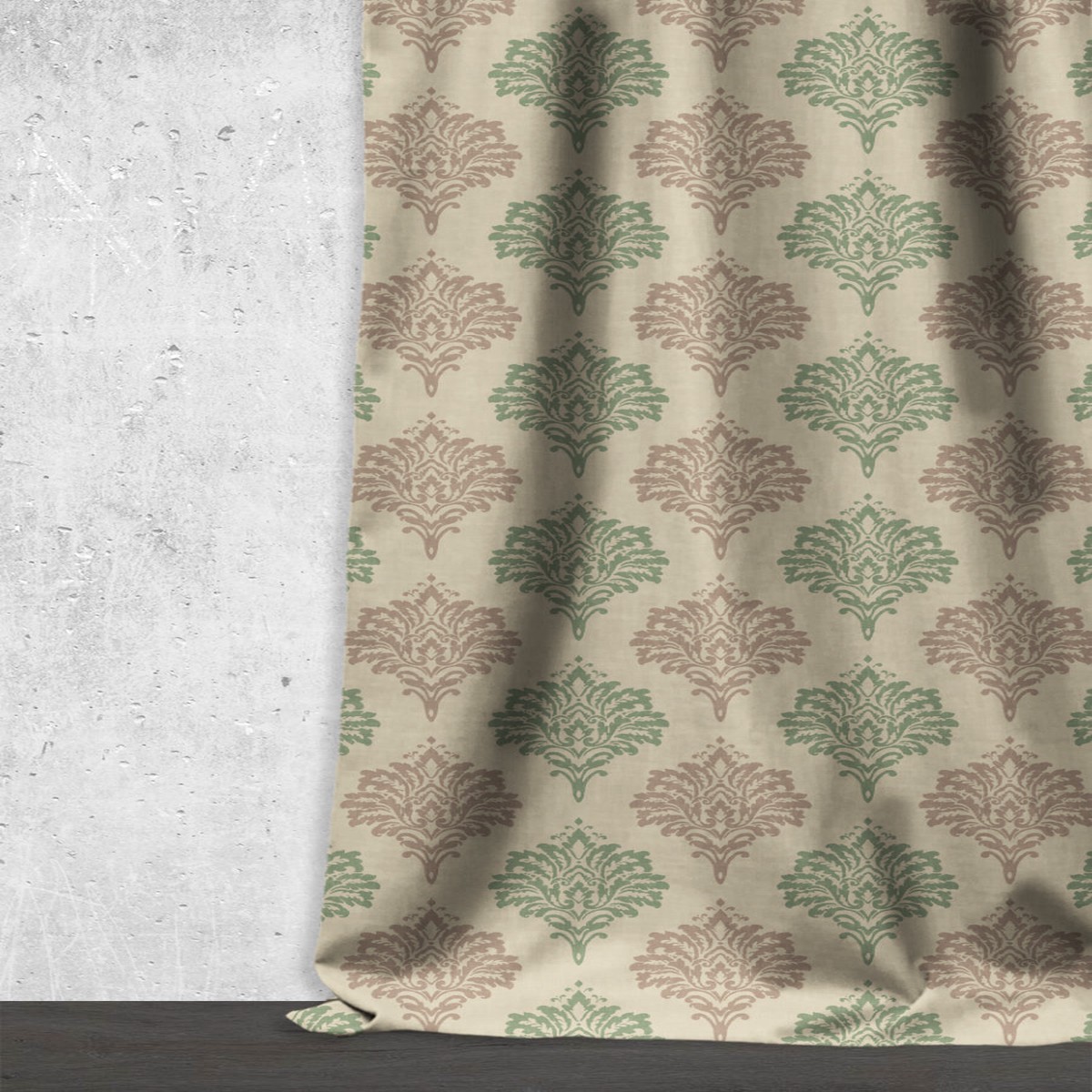 'Bertha' Fabric by the Metre (Green/ Grey)