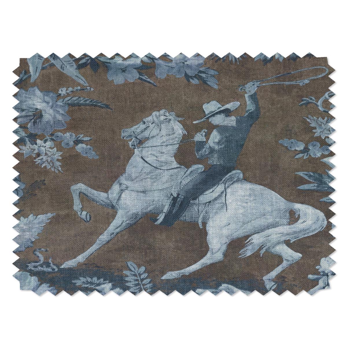 'Cowboy Toile' Linen Fabric by Nathan Turner - Blue Brown