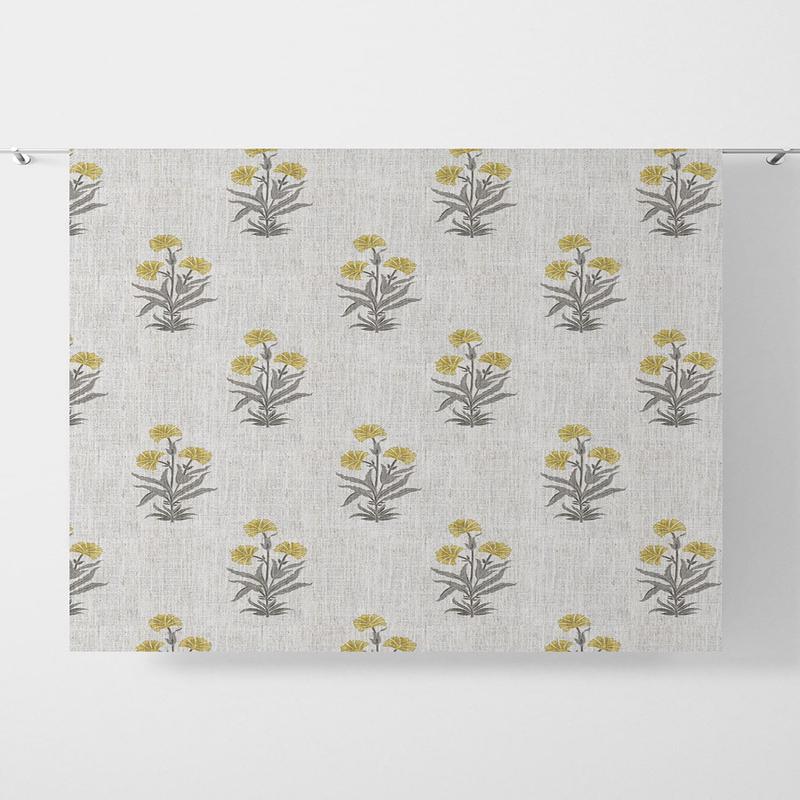 'Faithful' Fabric by the Metre (White/ Yellow/ Grey)