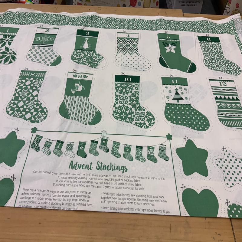 XP034 Green advent Stocking Bonding Christmas Panel Kate Spain for Moda