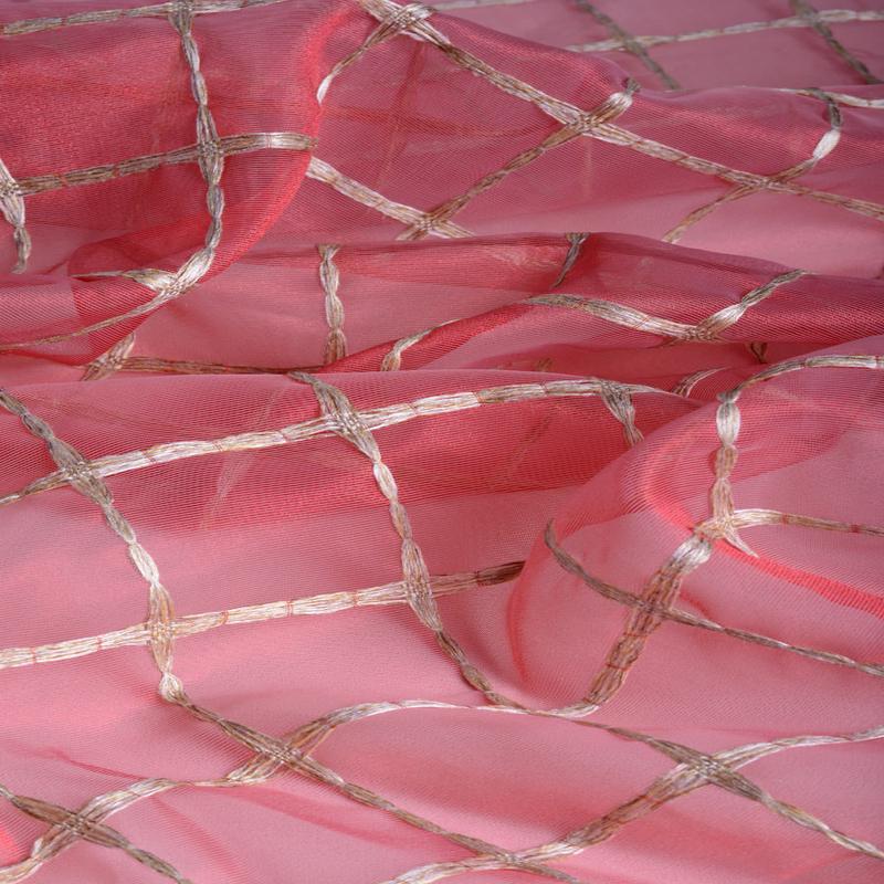 'Dark Rays' Fabric by the Metre (Coral Red/ Pink/ Gold)